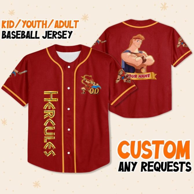 Custom Hercules Baseball Jersey - Personalized Name & Number For Kids/Youth/Adults