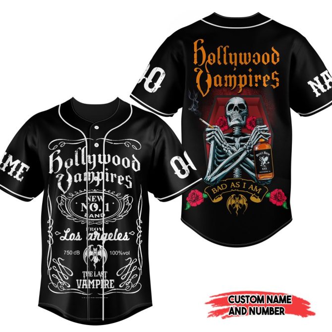 Custom Hollywood Vampires Baseball Jersey – Personalized Name & Number, Unique Gothic Design