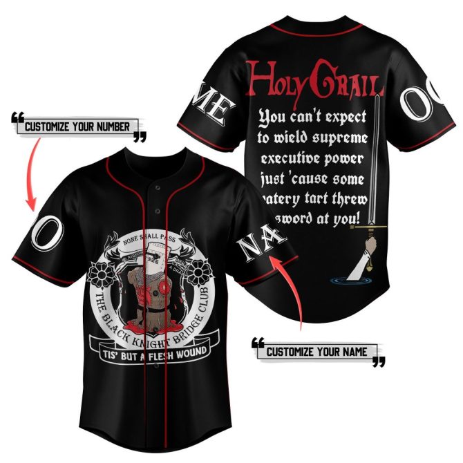 Customizable Black Knight Baseball Jersey – Add Your Name & Number – Fun Medieval Design!