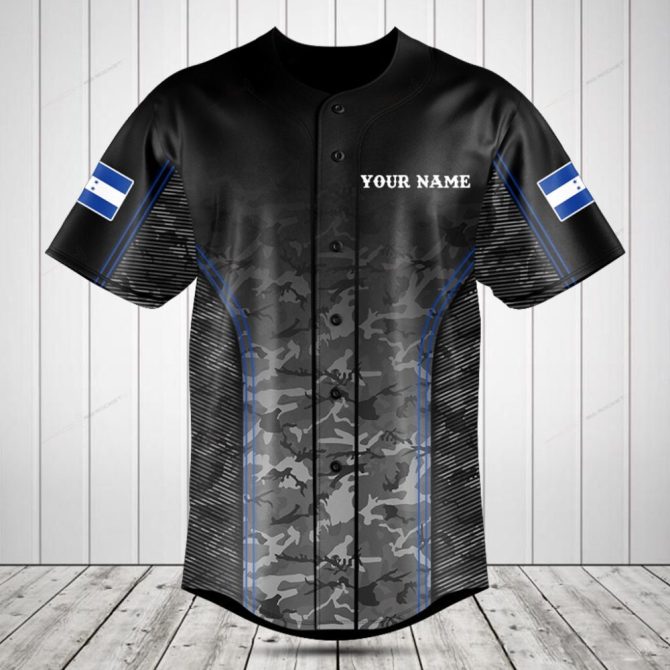 Custom Black Camo Baseball Jersey With Flag & Personalized Name – Stylish Athletic Wear