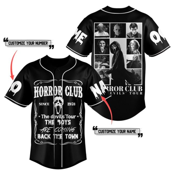 Customizable Horror Club Jersey - Personalized Name & Number - Spooky Design For Fans
