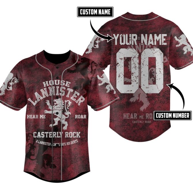 Custom Lannister Baseball Jersey - Personalized Name & Number – Game Of Thrones Inspired