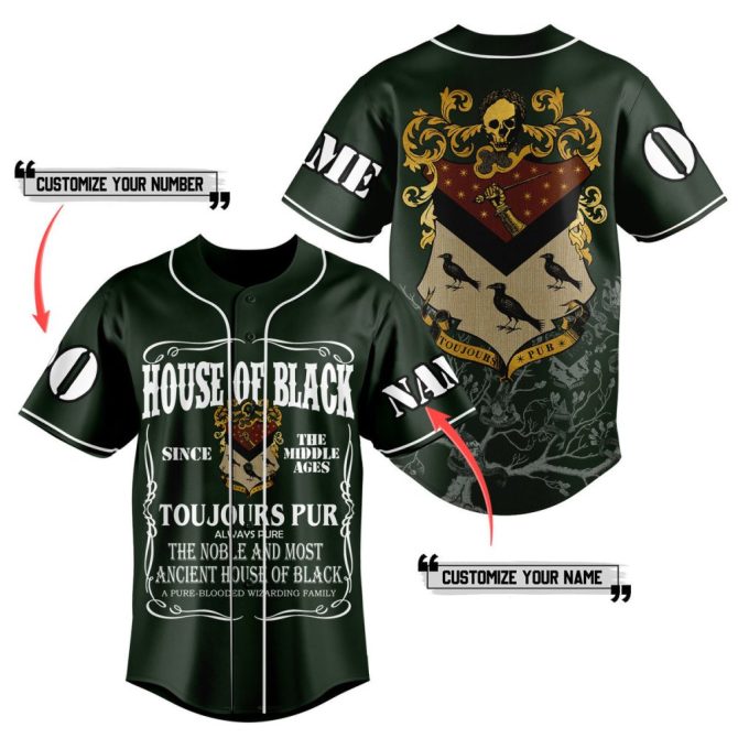 Customizable House Of Black Baseball Jersey – Personalized Name & Number, Gothic Design - Image 2