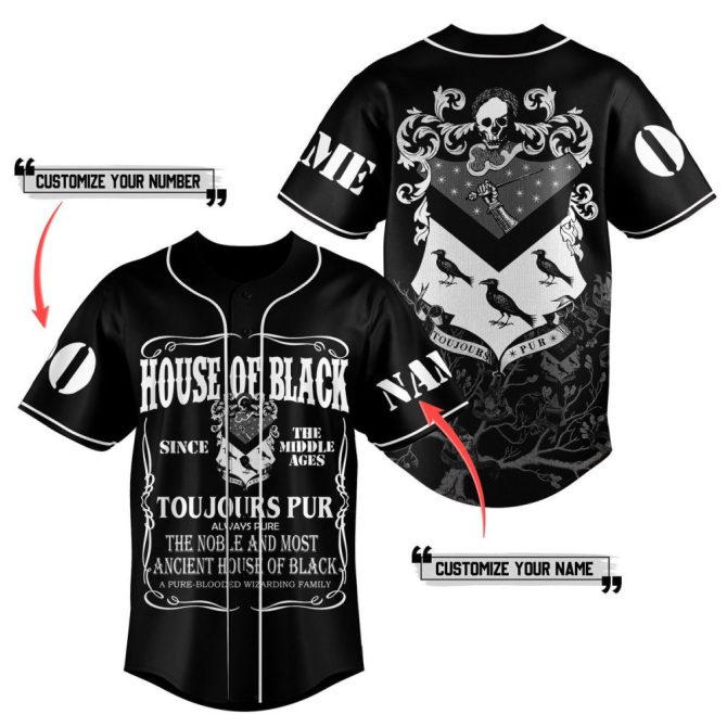 Customizable House Of Black Baseball Jersey – Personalized Name & Number, Gothic Design