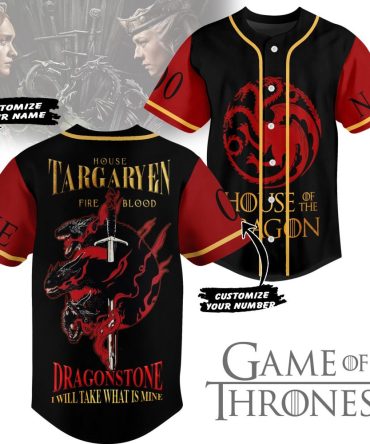 Customizable House Targaryen Baseball Jersey - Game Of Thrones Fan Apparel - Personalize Name/Number