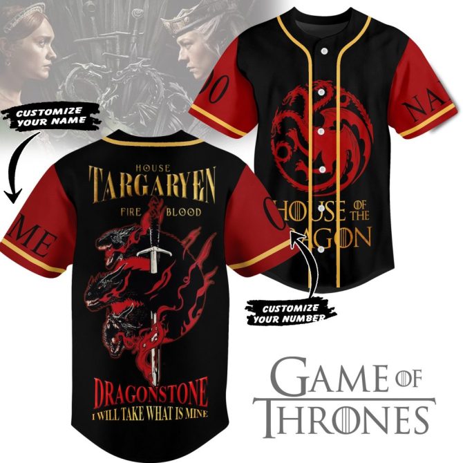 Customizable House Targaryen Baseball Jersey - Game Of Thrones Fan Apparel - Personalize Name/Number