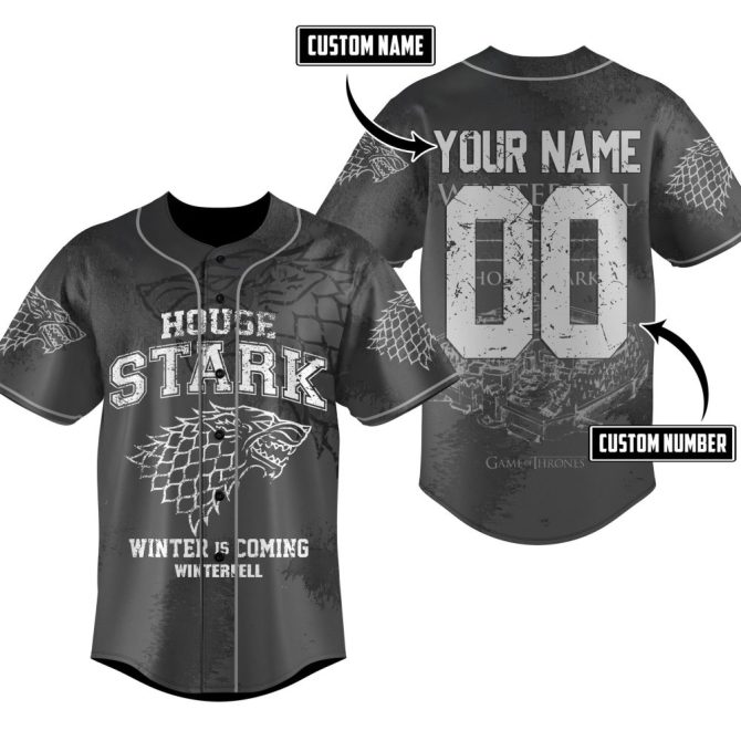 Custom Game Of Thrones House Stark Jersey - Add Your Name & Number - Winter Is Coming Edition