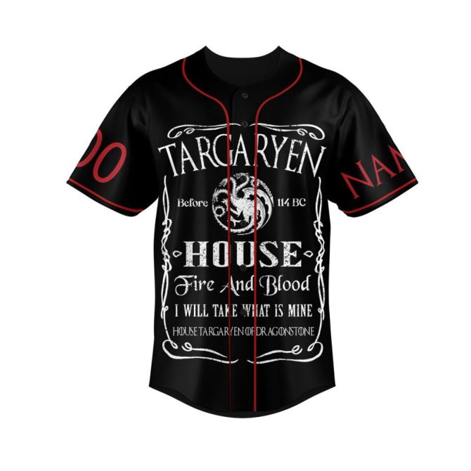 Custom Targaryen Baseball Jersey - Fire And Blood Design, Personalized Name & Number - Image 2
