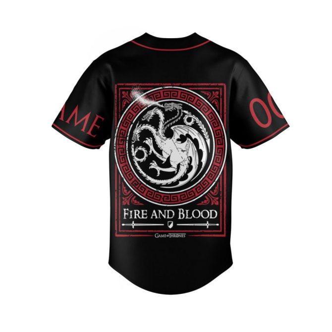 Custom Targaryen Baseball Jersey - Fire And Blood Design, Personalized Name & Number - Image 3