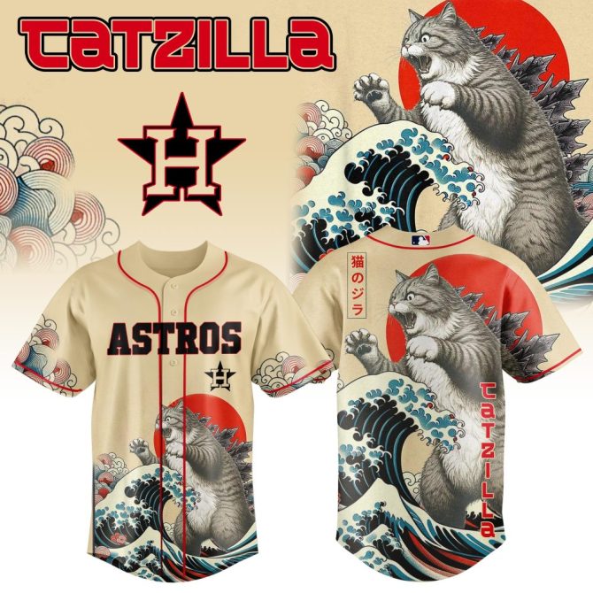 Astros Catzilla Baseball Jersey – Unique Wave Design & Cat Graphic Shirt