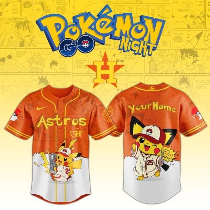 Custom Astros Pokémon Night Jersey: Pikachu Design, Personalized Name Option