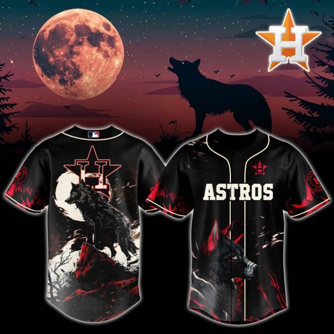 Astros Wolf Moon Baseball Jersey - Unique Graphic Design For Fans