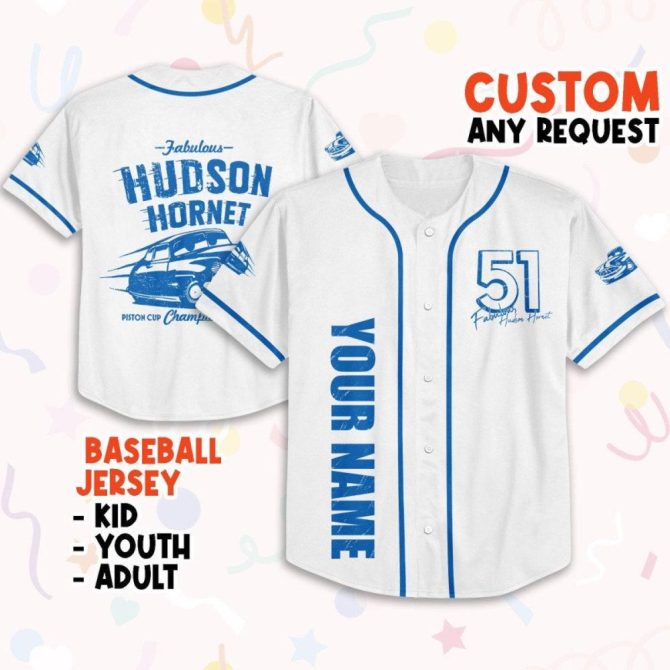 Customizable Hudson Hornet Baseball Jersey - Kids, Youth, Adult Sizes - Personalize Your Name! - Image 2