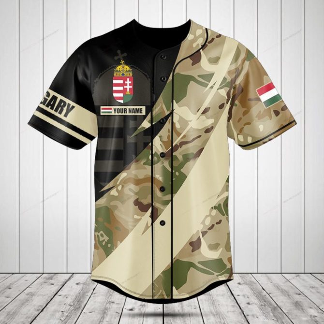 Custom Hungarian Military Camouflage Baseball Jersey – Personalize Your Style!
