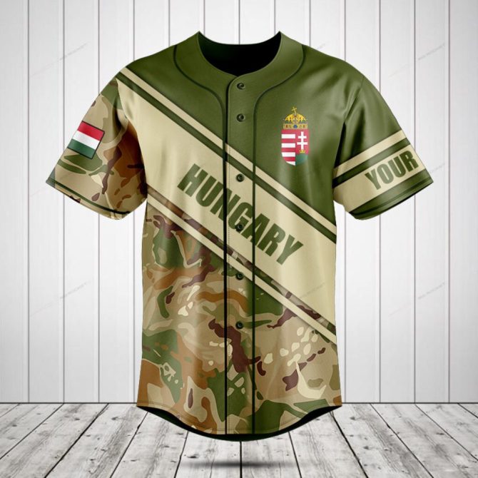 Custom Hungary Baseball Jersey - Camouflage Design, Personalized Name, Perfect For Fans