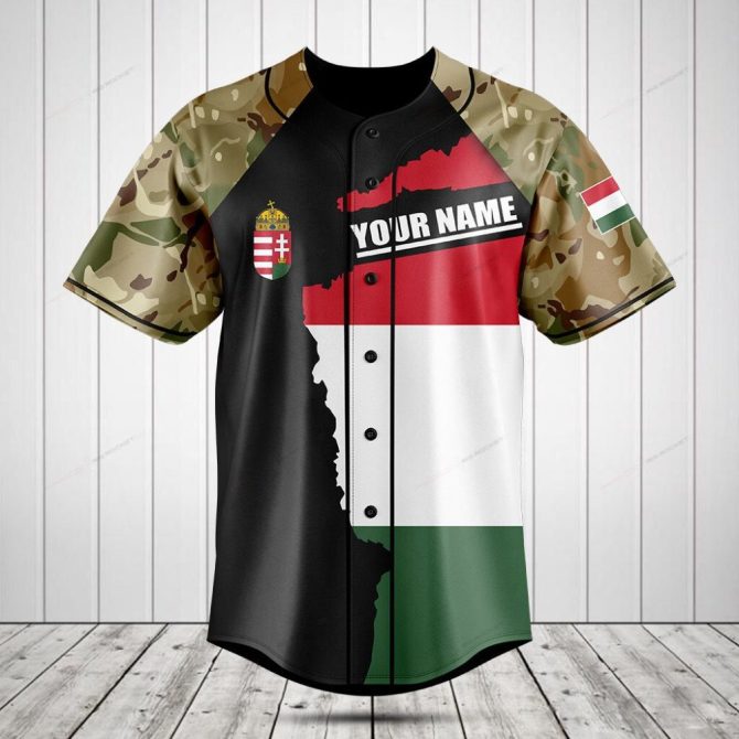 Customizable Hungary Flag Camo Baseball Jersey - Personalize Your Style!