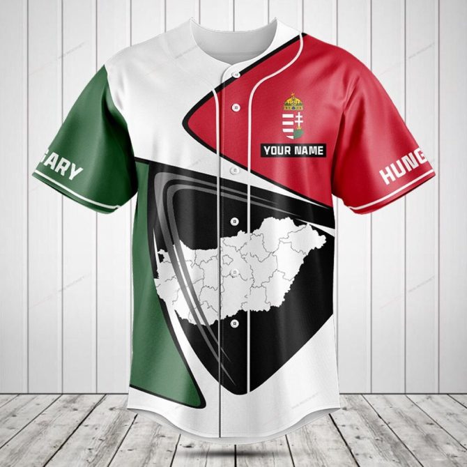 Hungary Pride Custom Baseball Jersey – Personalized Name, Stylish Map Design