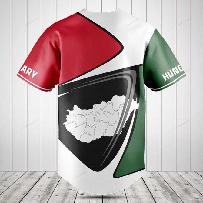Hungary Pride Custom Baseball Jersey – Personalized Name, Stylish Map Design - Image 2