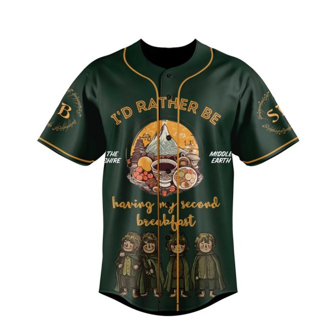 Custom Middle Earth Baseball Jersey - 'I'D Rather Be Having My Second Breakfast' - Personalize Name & Number - Image 2