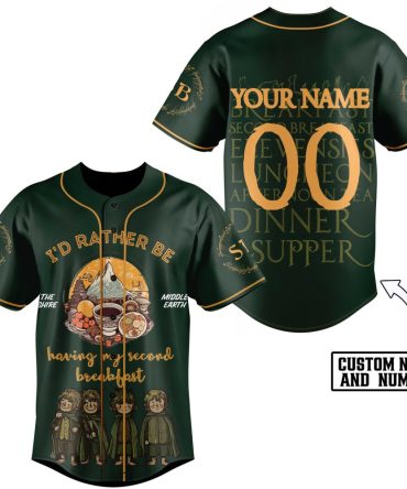 Custom Middle Earth Baseball Jersey - 'I'D Rather Be Having My Second Breakfast' - Personalize Name & Number