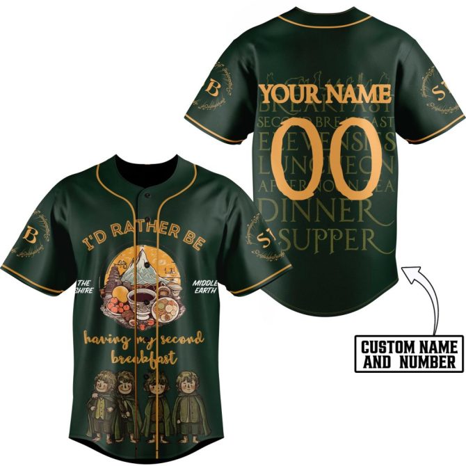 Custom Middle Earth Baseball Jersey - 'I'D Rather Be Having My Second Breakfast' - Personalize Name & Number