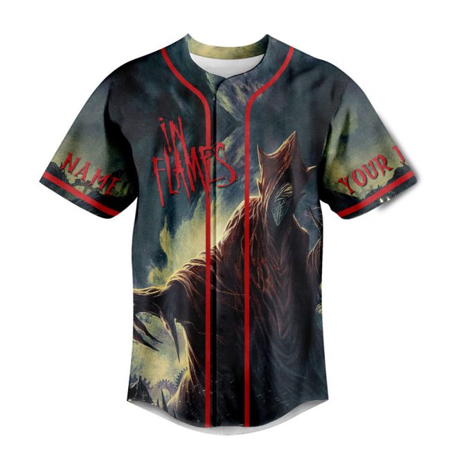 Customizable In Flames Baseball Jersey - Unique Gothic Art Design, Perfect Gift For Metal Fans - Image 2