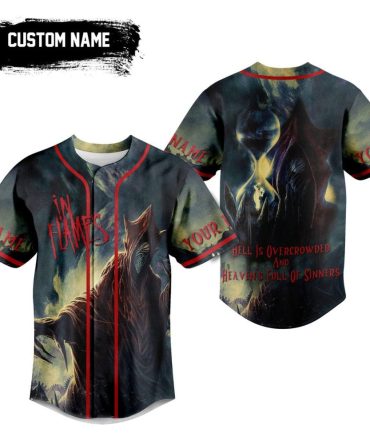 Customizable In Flames Baseball Jersey - Unique Gothic Art Design, Perfect Gift For Metal Fans