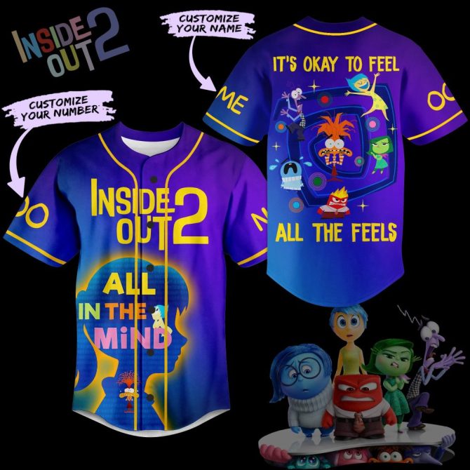 Customizable Inside Out 2 Baseball Jersey - Personalize Name & Number - Vibrant Emotional Design