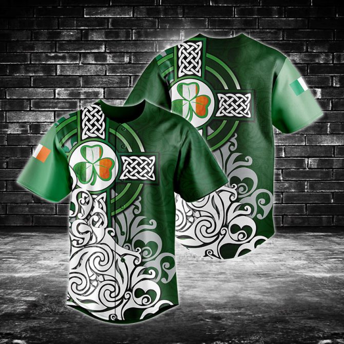 Irish Celtic Knot Baseball Jersey – Stylish Green Shamrock Design, Perfect For St. Patrick'S Day!