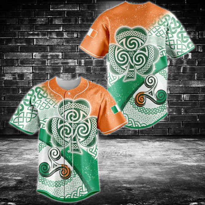 Irish Celtic Knot Baseball Jersey – Vibrant Shamrock Design, Unisex Sportswear