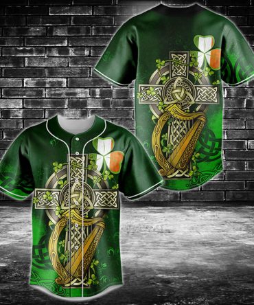 Irish Celtic Baseball Jersey - Shamrock & Harp Design, Green St. Patrick'S Day Shirt