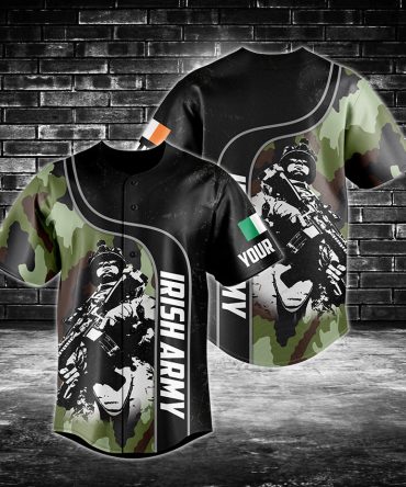 Irish Army Camo Baseball Jersey – Customizable Military Pride Apparel
