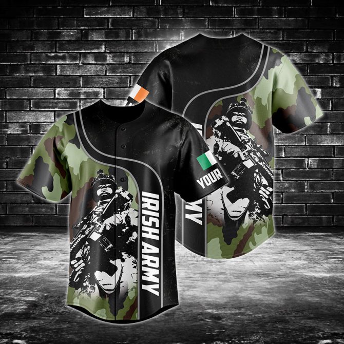 Irish Army Camo Baseball Jersey – Customizable Military Pride Apparel