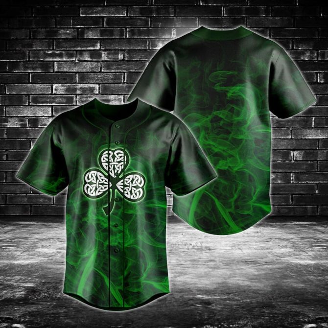 Men'S Celtic Knot Shamrock Jersey – Stylish Green & Black Baseball Tee