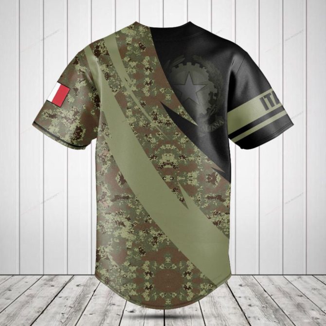 Customize Your Style: Italian Camo Baseball Jersey With Personalized Name & Flag - Image 2