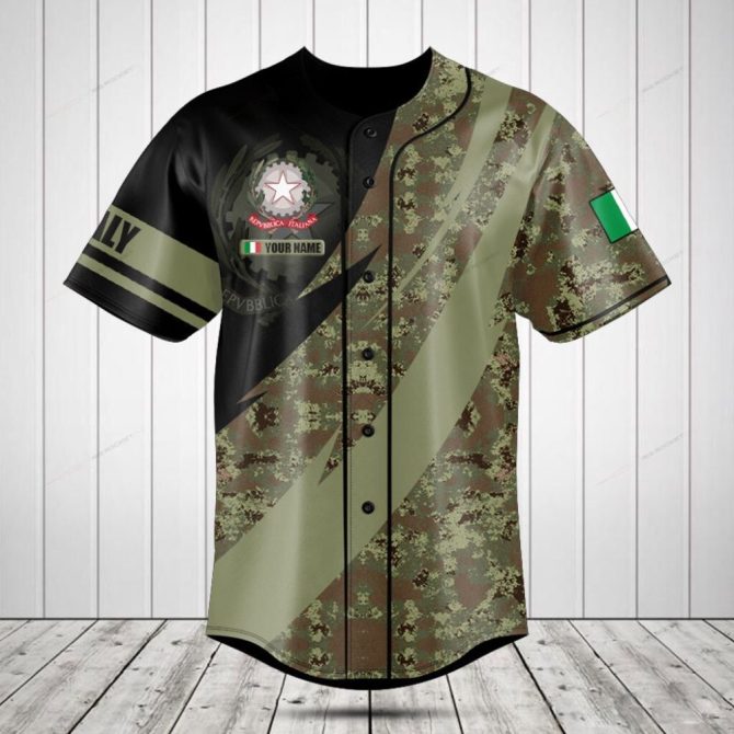 Customize Your Style: Italian Camo Baseball Jersey With Personalized Name & Flag