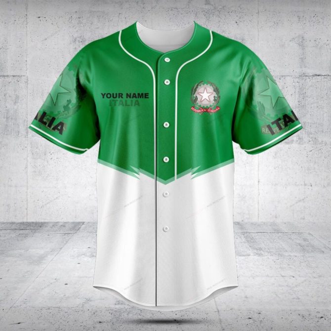Custom Italy Baseball Jersey - Personalize Your Name & Number - Stylish Green & White Design