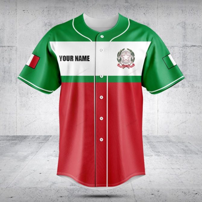 Custom Italian Flag Baseball Jersey - Personalize Your Name - Unique Gift Idea