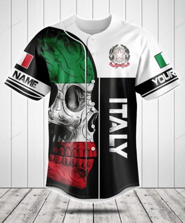 Custom Italian Flag Skull Baseball Jersey – Personalize With Your Name!