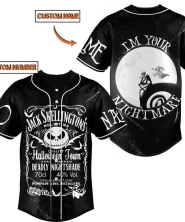 Custom Nightmare Baseball Jersey – Jack Skellington Design, Personalized Name & Number, Perfect Halloween Gift