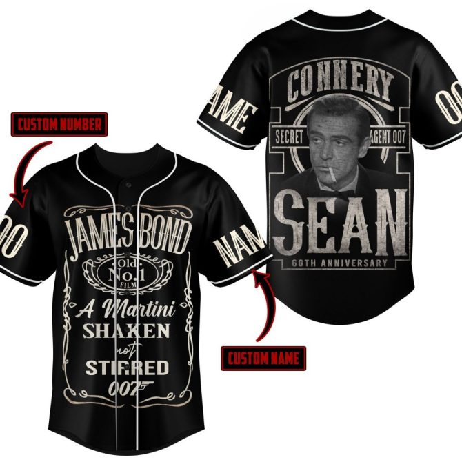 Custom James Bond Baseball Jersey - 60Th Anniversary Sean Connery 007 Design - Personalized Name & Number