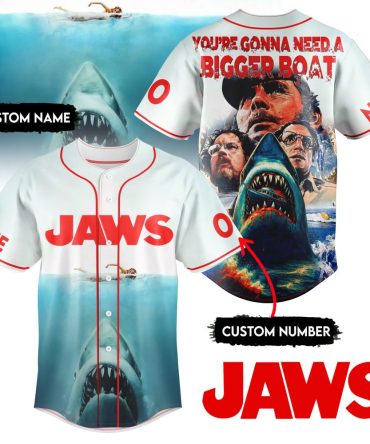 Custom Jaws Baseball Jersey - Personalized Name & Number - Iconic Movie Design