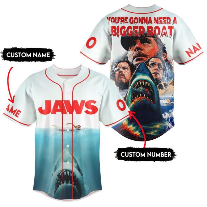 Custom Jaws Baseball Jersey - Personalized Name & Number - Iconic Movie Design - Image 2
