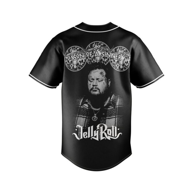 Jelly Roll 'Son Of A Sinner' Black Baseball Jersey - Bold Graphic Tee For Fans - Image 3