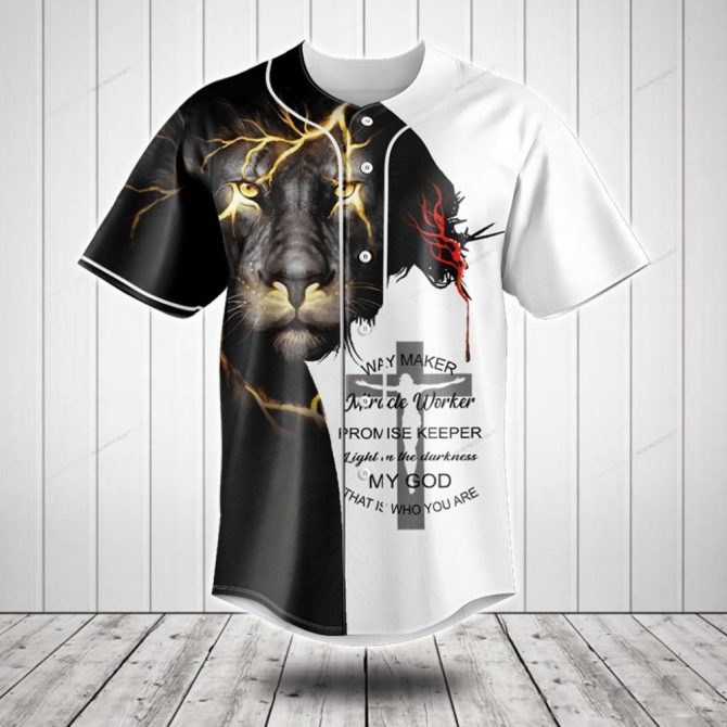 Certainly! Here'S A High Ctr Product Title For The Shirt:

Bold Lion & Faith Graphic Baseball Jersey - Unique Christian Apparel