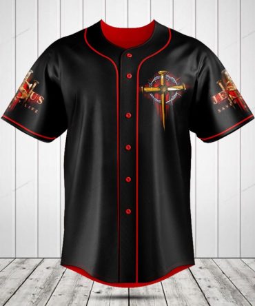 Faith-Inspired Black Baseball Jersey - Cross & Jesus Design, Stylish Christian Apparel