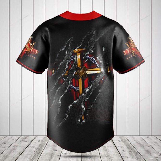 Faith-Inspired Black Baseball Jersey - Cross & Jesus Design, Stylish Christian Apparel - Image 2