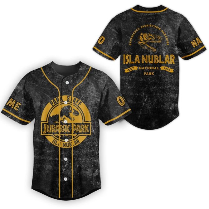 Custom Jurassic Park Baseball Jersey - Personalized Name & Number - Isla Nublar Park Staff Tee - Image 2