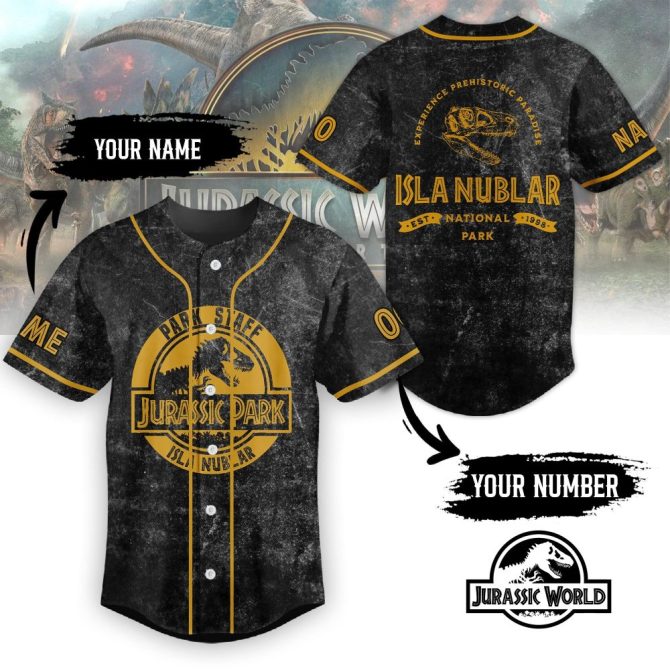 Custom Jurassic Park Baseball Jersey - Personalized Name & Number - Isla Nublar Park Staff Tee