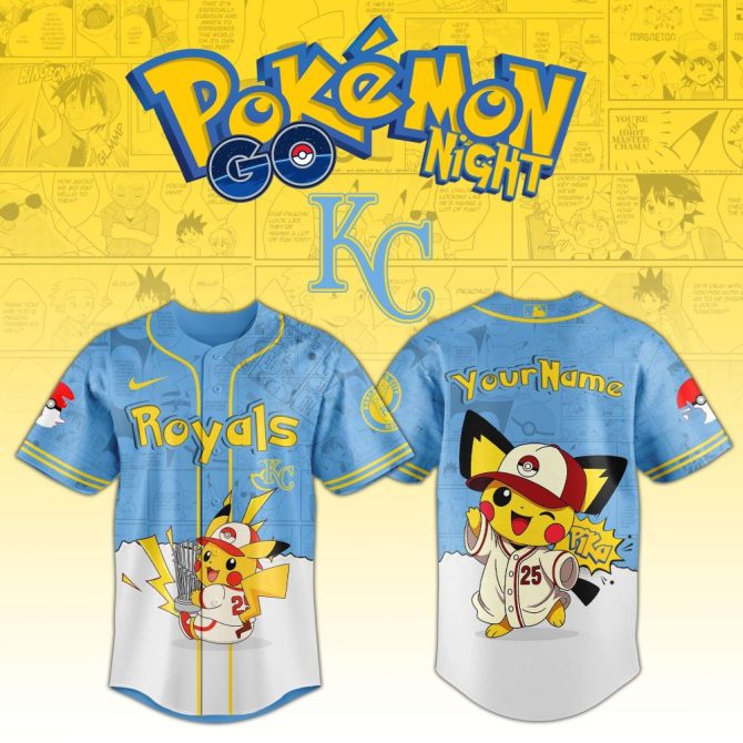 Custom Pokémon Baseball Jersey - Pikachu Royals Theme, Personalized Name & Number